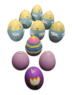 Lot of 10 Vintage Decorative Easter Egg Candles Bunnies Tulips Flowers Hearts